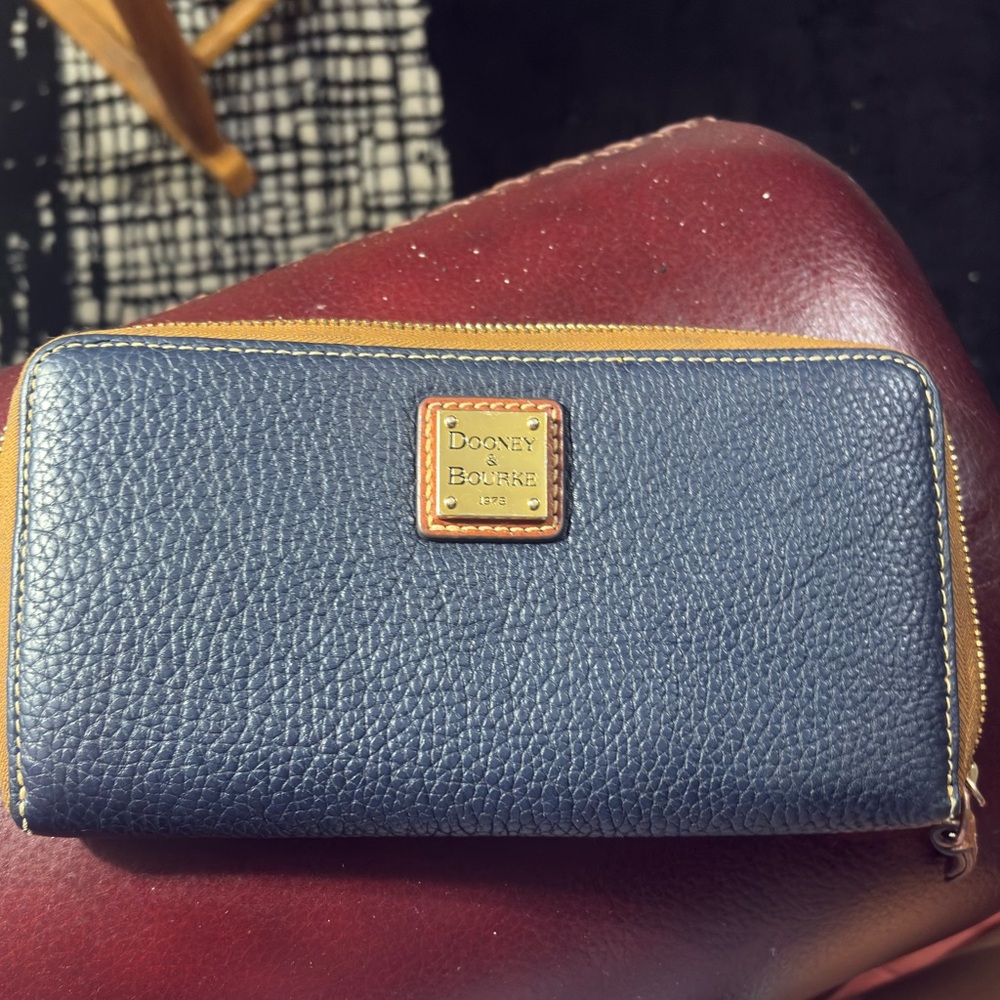 Dooney & Bourke Navy and Tan Leather Wallet